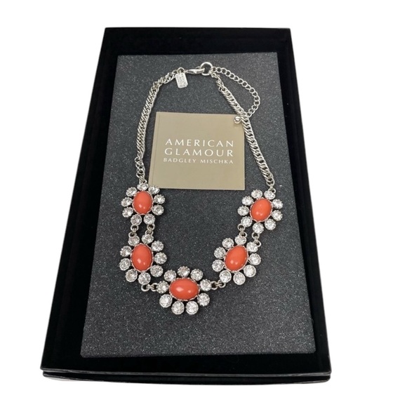 Orange Flower Rhinestone Silver American Glamour - Badgley Mischka Necklace - Picture 1 of 10